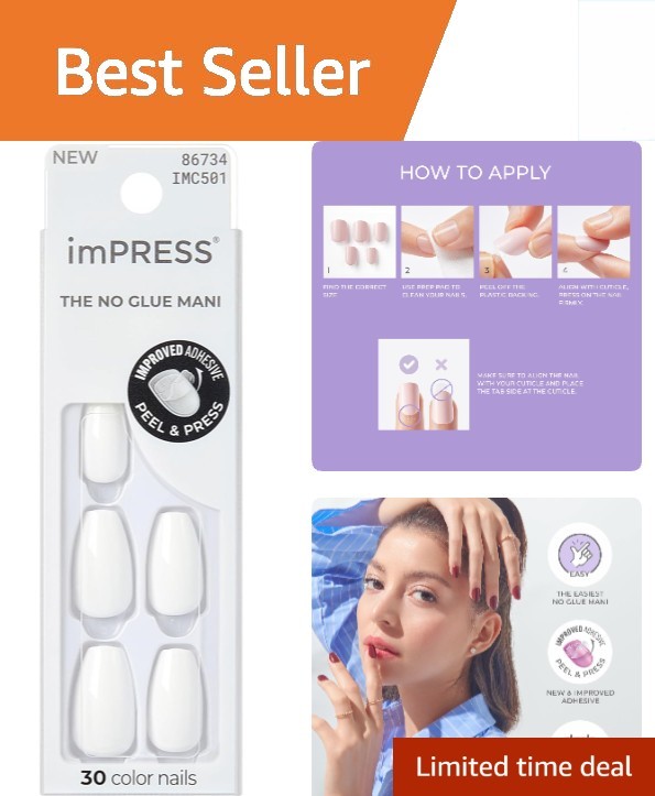 Kiss Color Press-On Nails, 30 Chip-Proof Glossy Nude, Polish-Free Manicure Set
