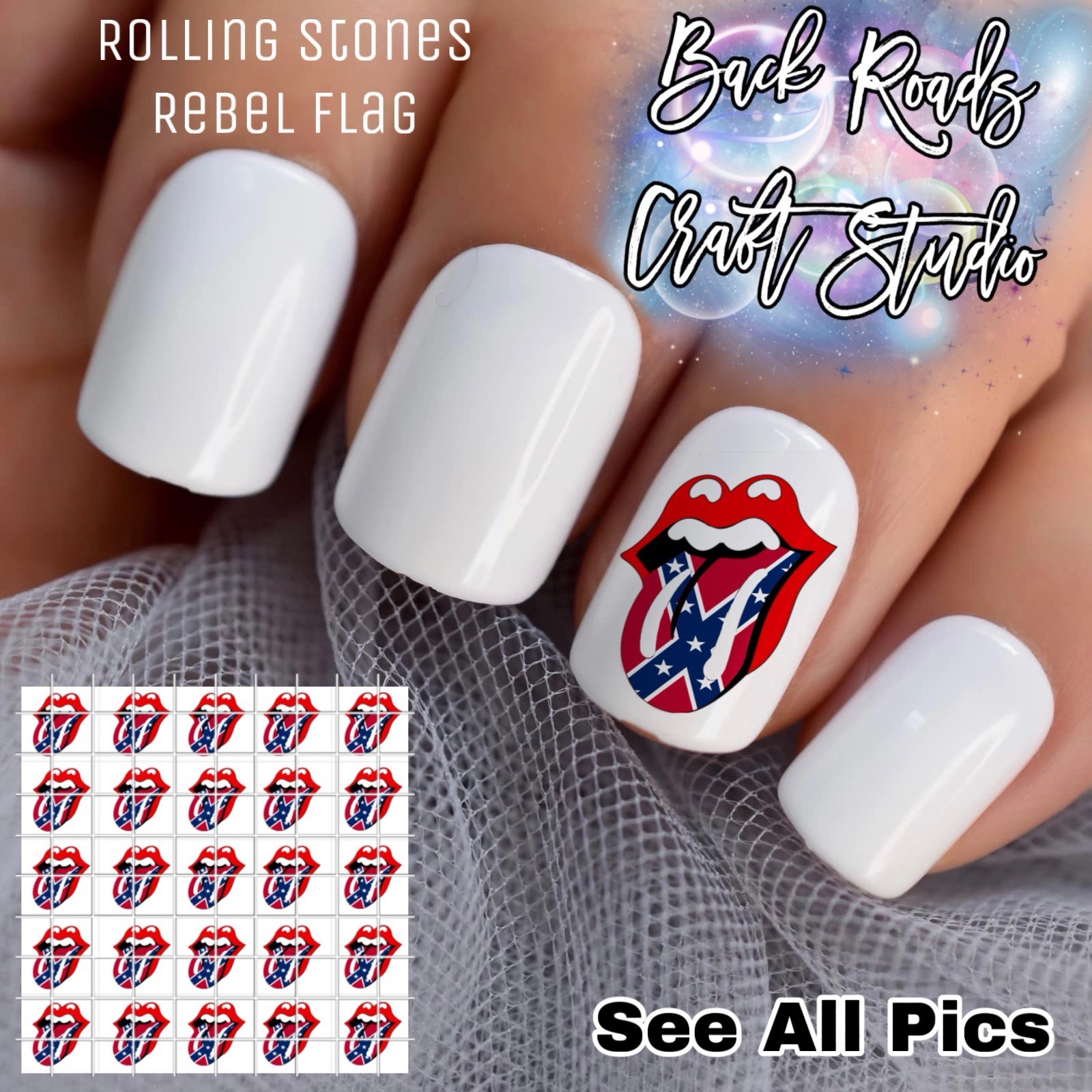 Rolling Stones Rebel Waterslide Finger Nail Decals Instructions set of 50 Bonus