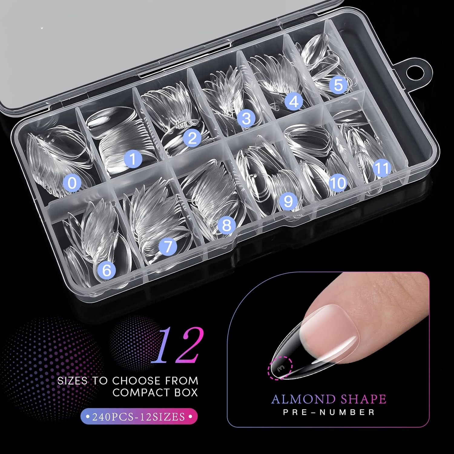 krofaue Almond Nails – 240Pcs Clear Fake Tips Short False