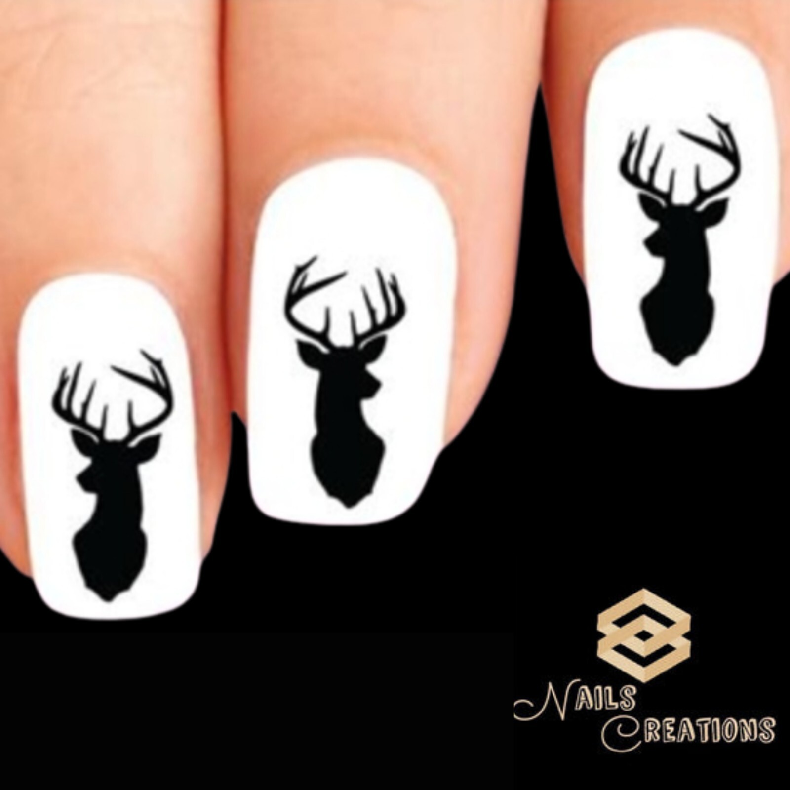 Deer Buck Black Silhouette Set of 20 Waterslide Nail Decals