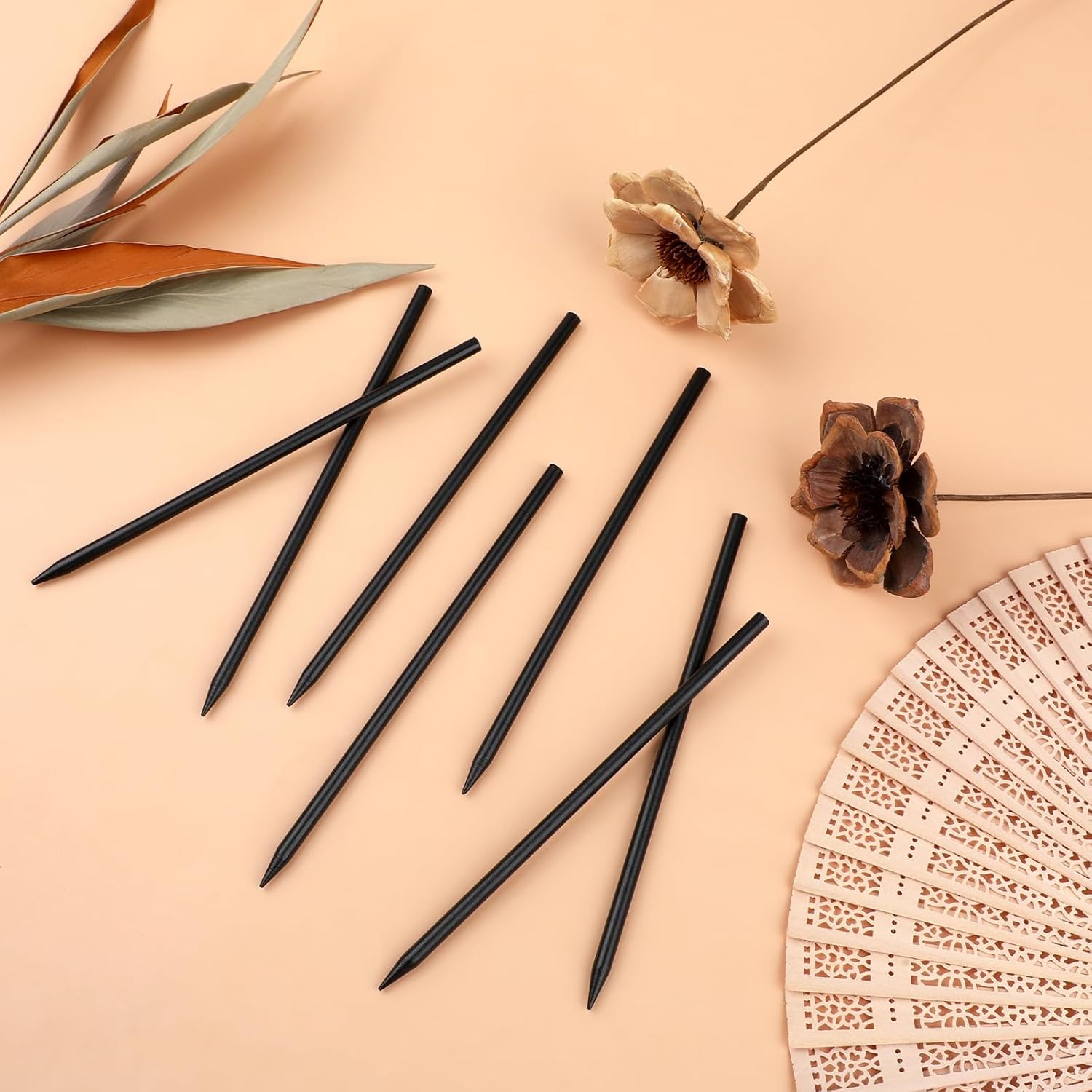 22 Pack Chopsticks for Hair Bun Chinese Sticks, Black Wood