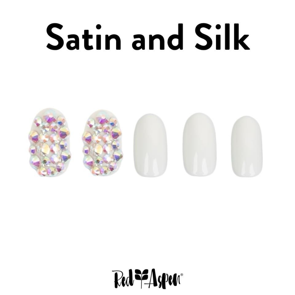 Satin And Silk Red Aspen Nail Dashes Press On Nails Shiny Medium Oval Round