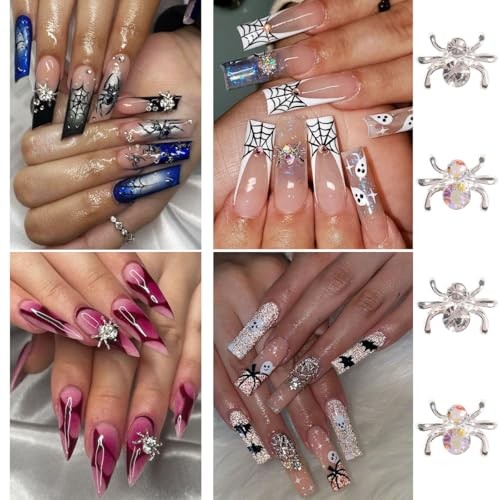 36Pcs Halloween Nail Charms 3D Spider Nail Art Charms Shiny Alloy Spider Nail
