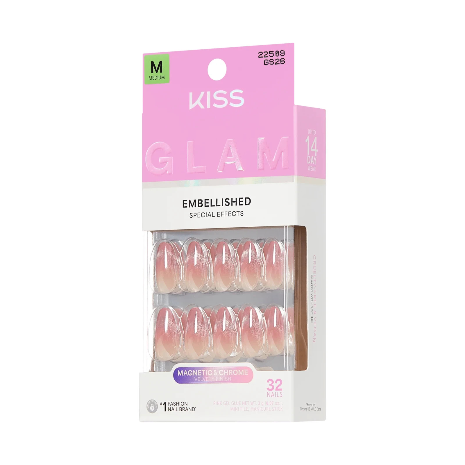 KISS GLAM EMBELLISHED / MEDIUM ALMOND #GS26 STARDUST WONDER