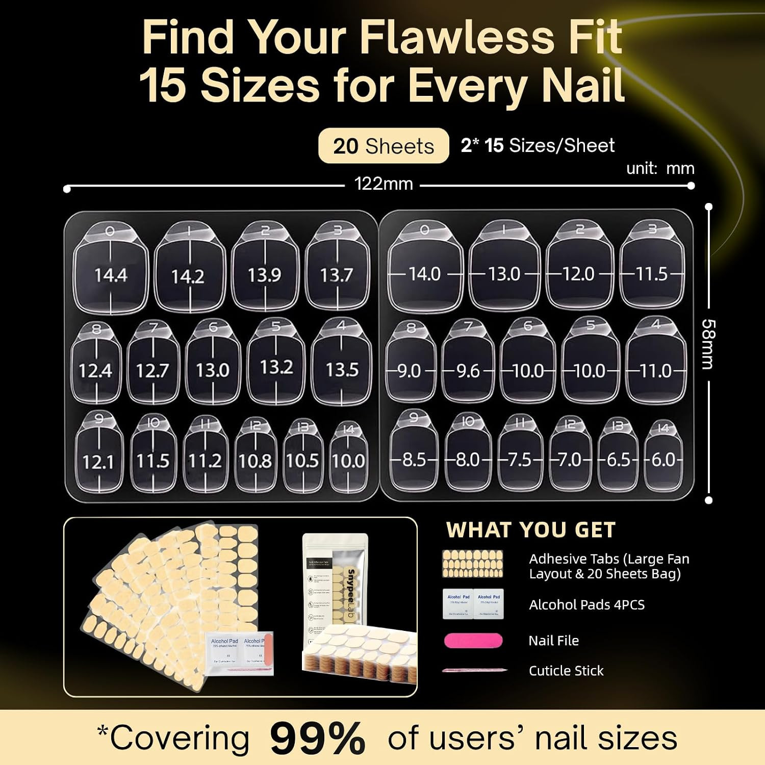 Nail Sticky Tabs Upgraded 600PCS with Tool Kit Press on Nail Tabs | 15 Sizes, 0.