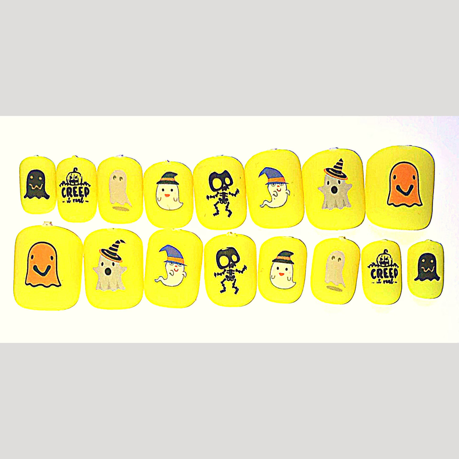 Halloween Nails, Bright Yellow -Press on nail set- Size 0-8, Short Square