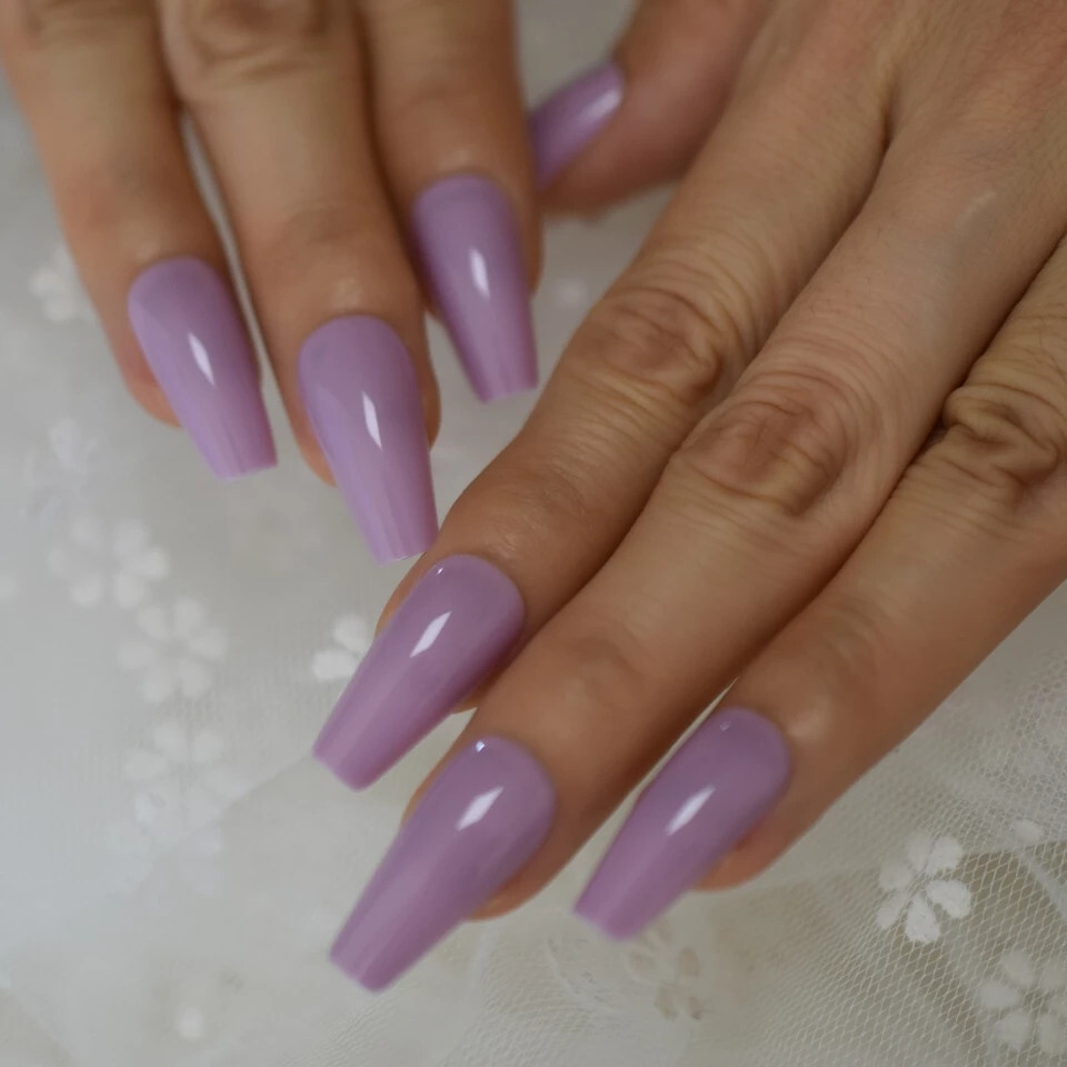 24 Press on nails kit w glue Long coffin lavender purple