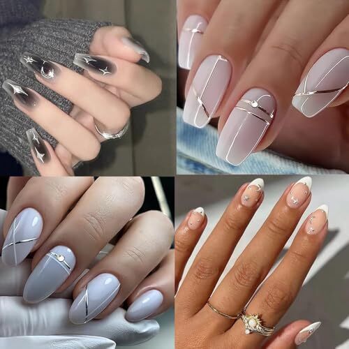 30 Sheets Silver Nail Art Stickers Aurora Silver Star Moon Nail Decals 3D Self