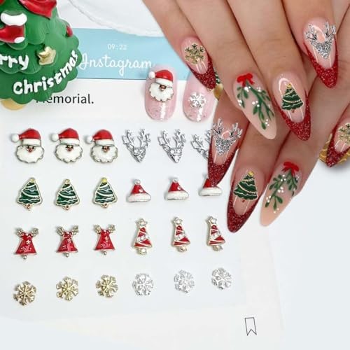 16Pcs Christmas Nail Charms Shiny Christmas Tree Nail Art Nail Charms 07