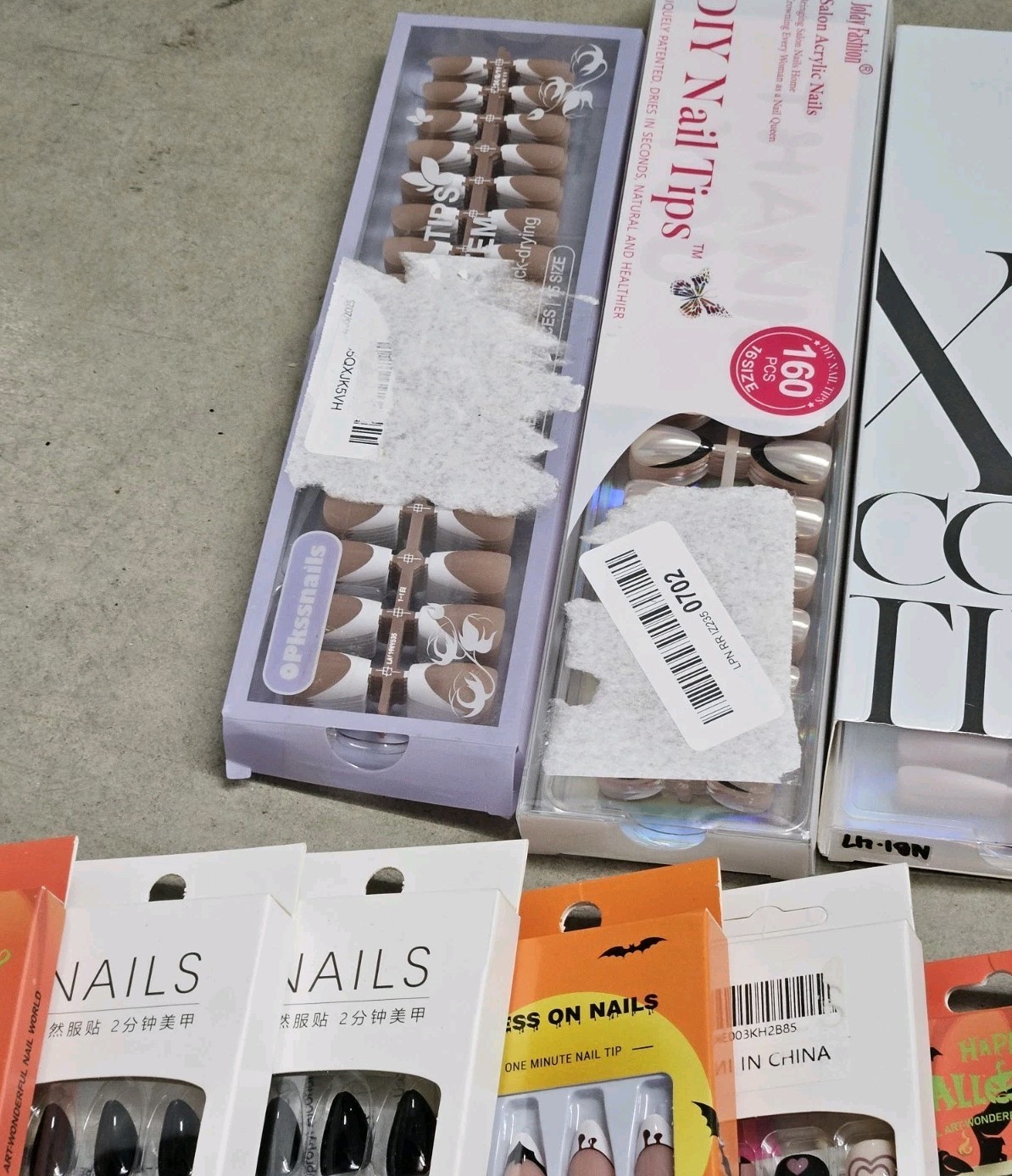 Bulk Lot Of 194 Different Brand Press-On Nails, Large Variety of Sizes And Style