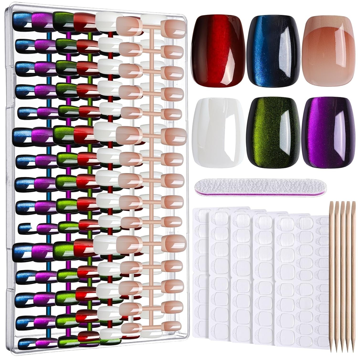 Press On Nails, 6 Colors Cat Eye Press On Nails Short, Natural Fake Nails Glo…