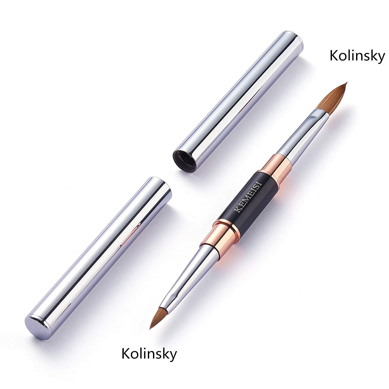 100% Kolinsky Acrylic Nail Brush 2-Head Dual-tip Size 2/8, 4/10, 6/12 Crimped
