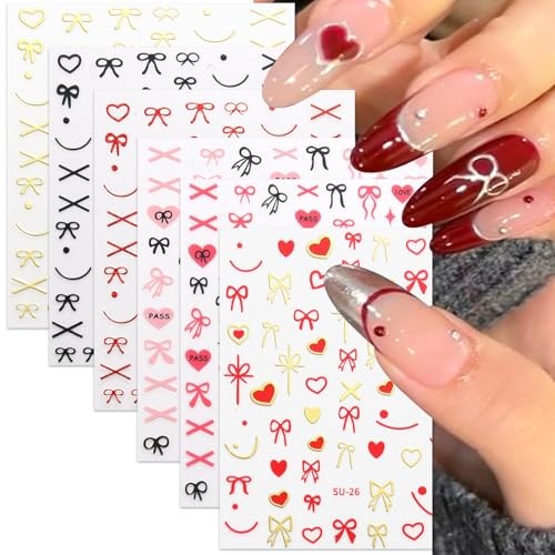 Valentines Heart Nails Stickers Cute 3D Bow Love Nails Heart Gift Dots Design