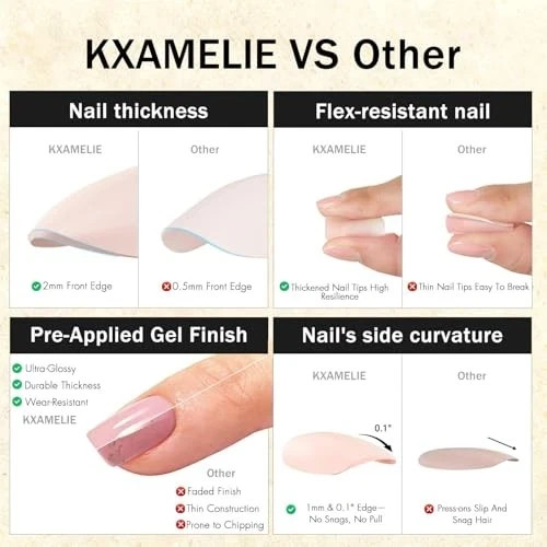 Teal Blue Press on Nails Medium Square, Soft Gel Fake Nails Short teal blue