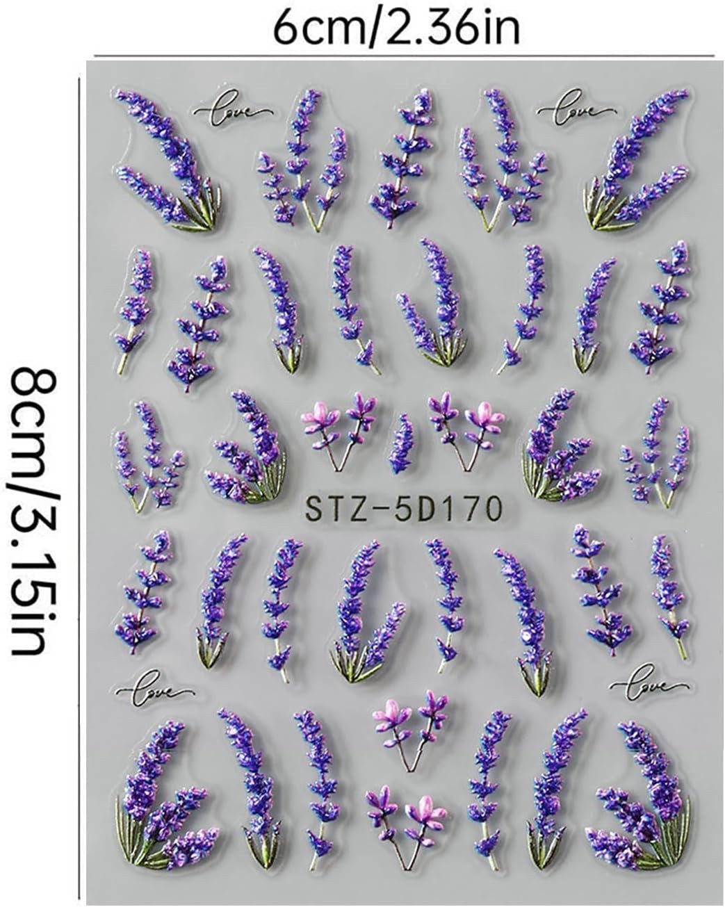 Flower Nail Art Stickers Decals 5D Embossed Purple Lavender Vine Nail Stickers 3