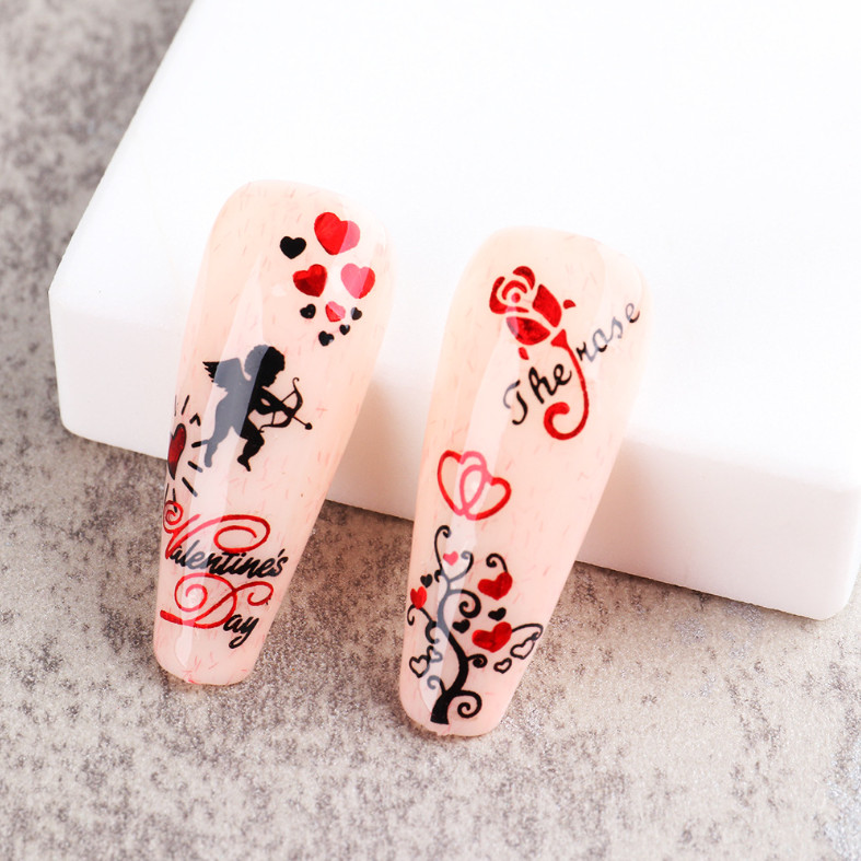 3D Nail Art Stickers Red Black Rose Flower Lace Heart Kiss Valentine Bride NH23