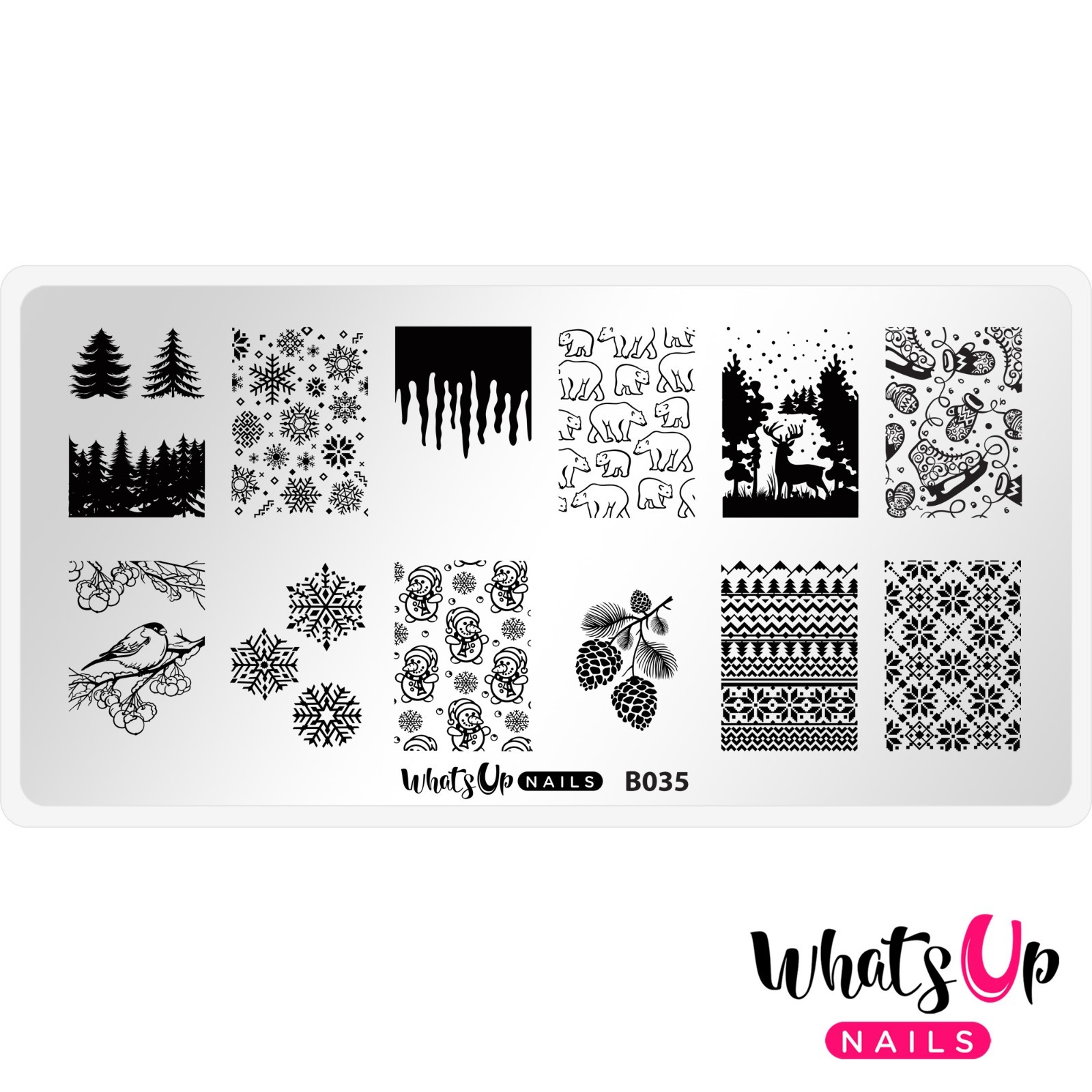 B035 Icy Wonderland Stamping Plate For Christmas Stamped Nail Art Design