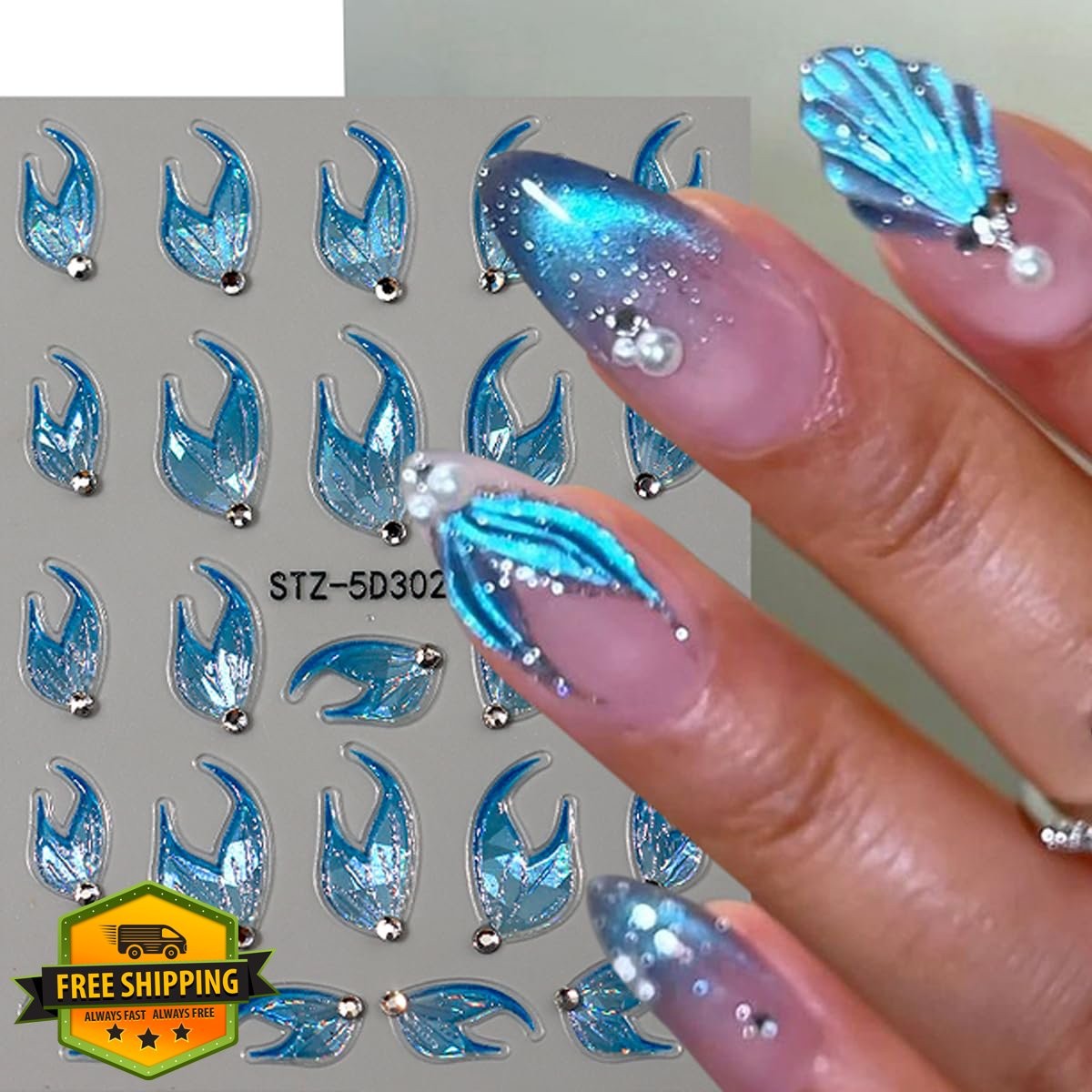 ZOAZJINAZ Summer Fish Tail Nail Stickers