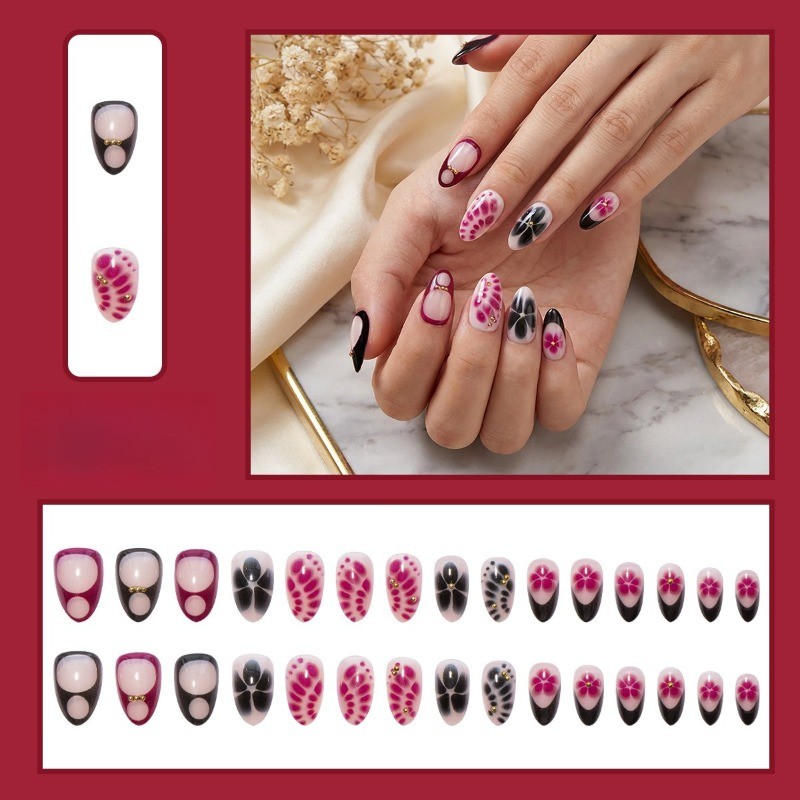 30pcs Retro Sweet Cool Blended Flower Wear Armor Medium Long Nail Art
