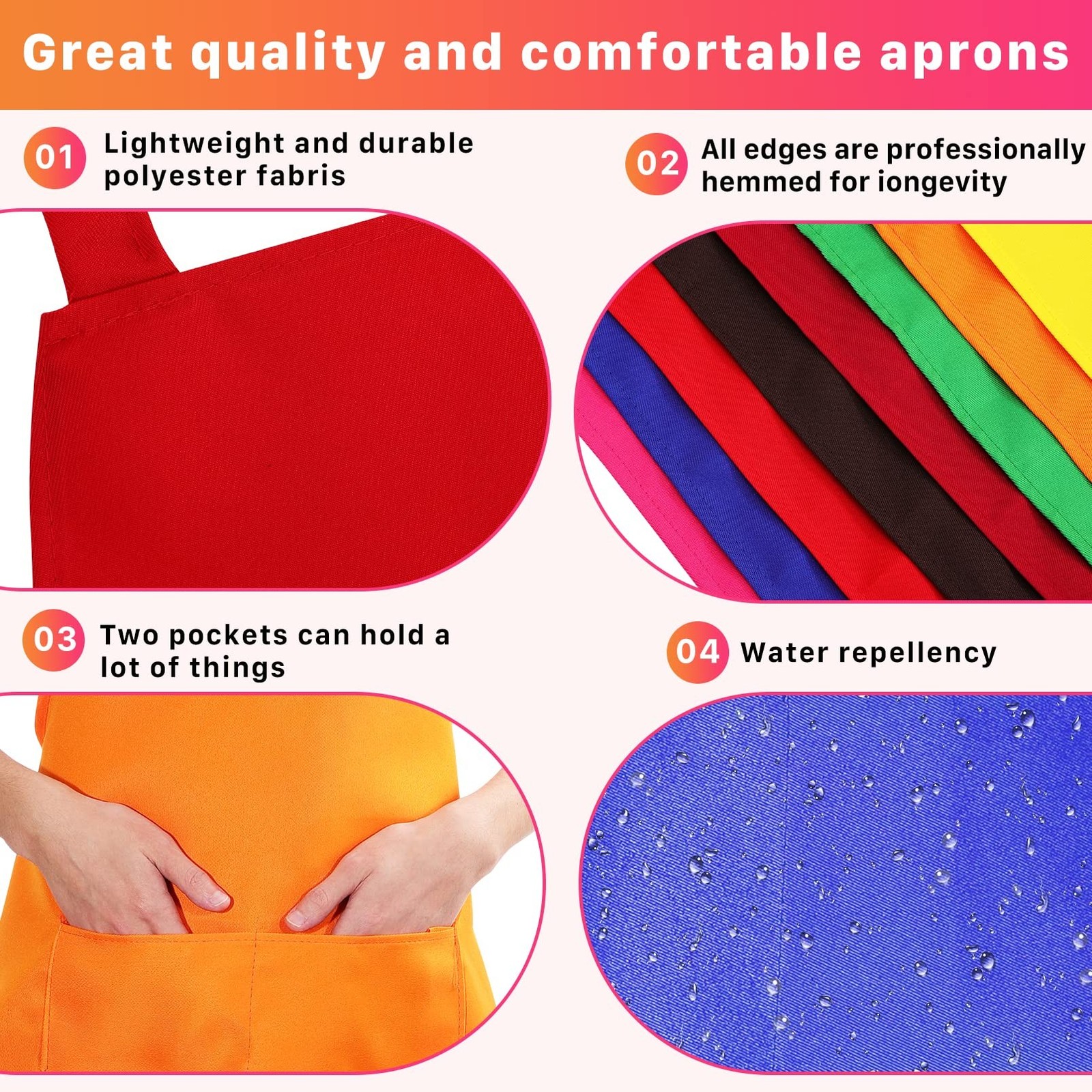 8 Pack Plain Bib Aprons Bulk,Mixed Color Apron with 2 Front Pockets,Washable …
