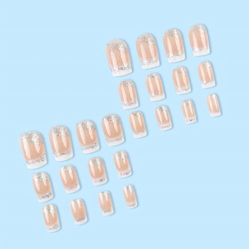 SINSEN French Tip Press on Nails Short Square Fake Nails Cute Glue on style1