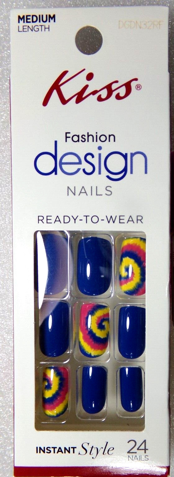 Kiss Shiny Blue Swirl Artificial Glue On Nail Medium