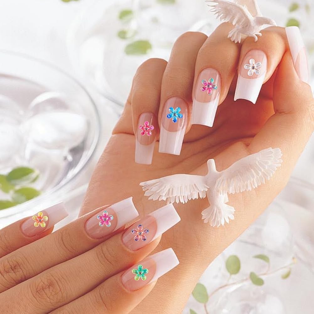 1 100Pcs Tiny Flowers Nail Decorations Floral Nail Gems Mini Random Color Gli…