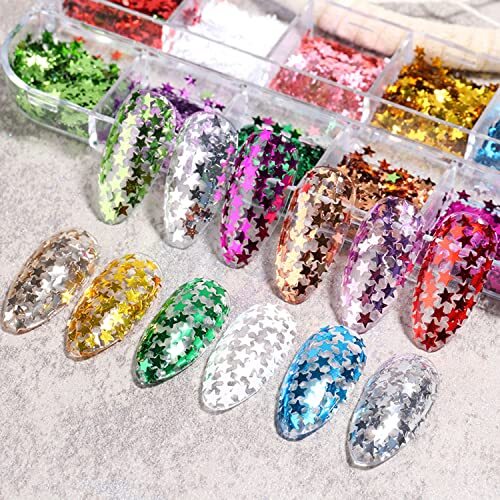 Stars Nail Art Glitter Sequins, 3D Sparkly Nail Flakse Five-Pointed Star