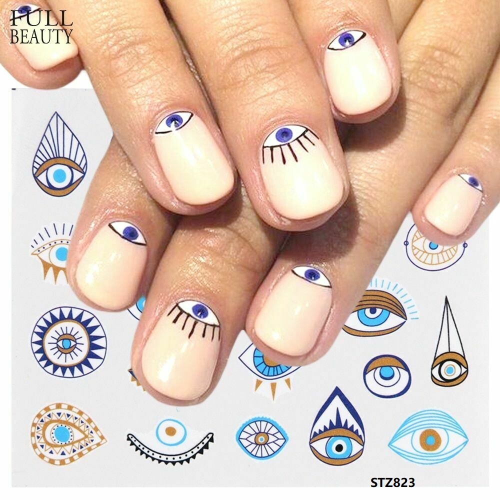 6 Sheets Water Transfer Nail Art Evil Eye Sticker Foil Manicure Tattoo NS28