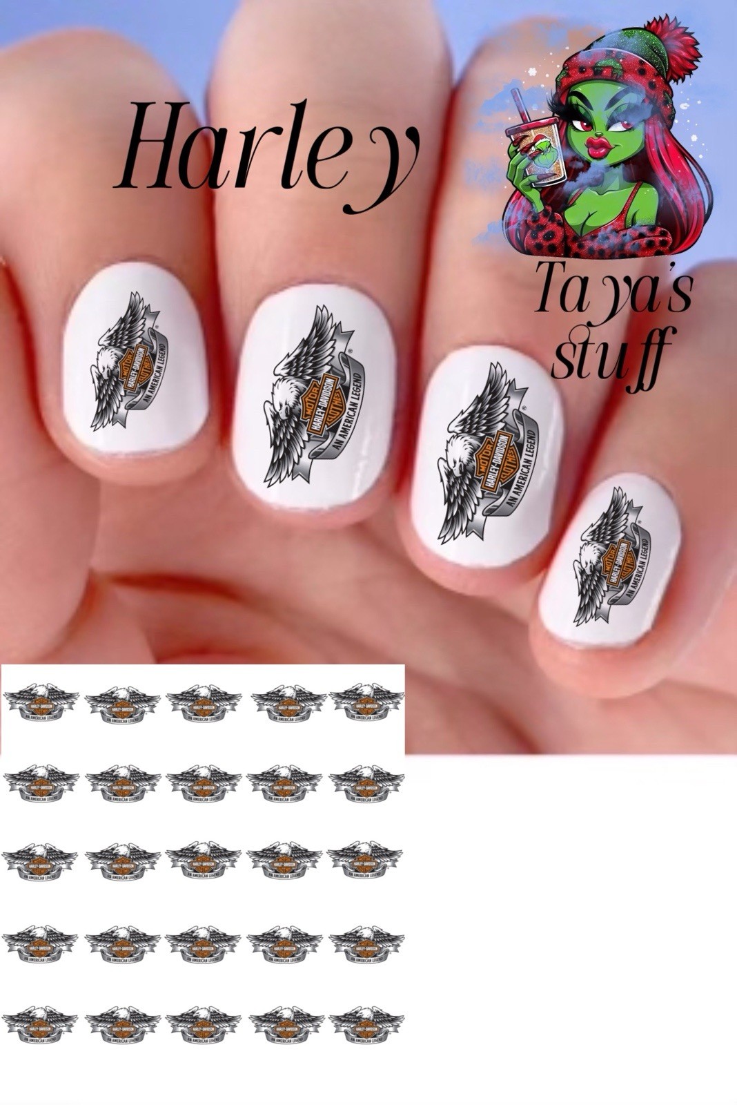 Harley #1 Set Of 50 Waterslide Nail Art Decals
