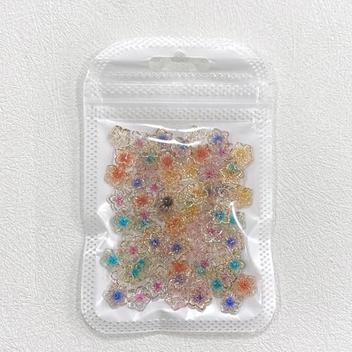 50Pcs Colorful Flower Nail Art Charms Gold Edge Resin Flower summer colorful-16
