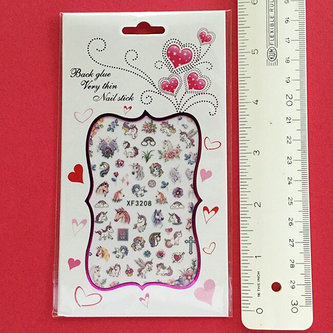 Unicorn Rainbow Love Heart Flower Crown Butterfly Gift 3D Nail Sticker XF3208