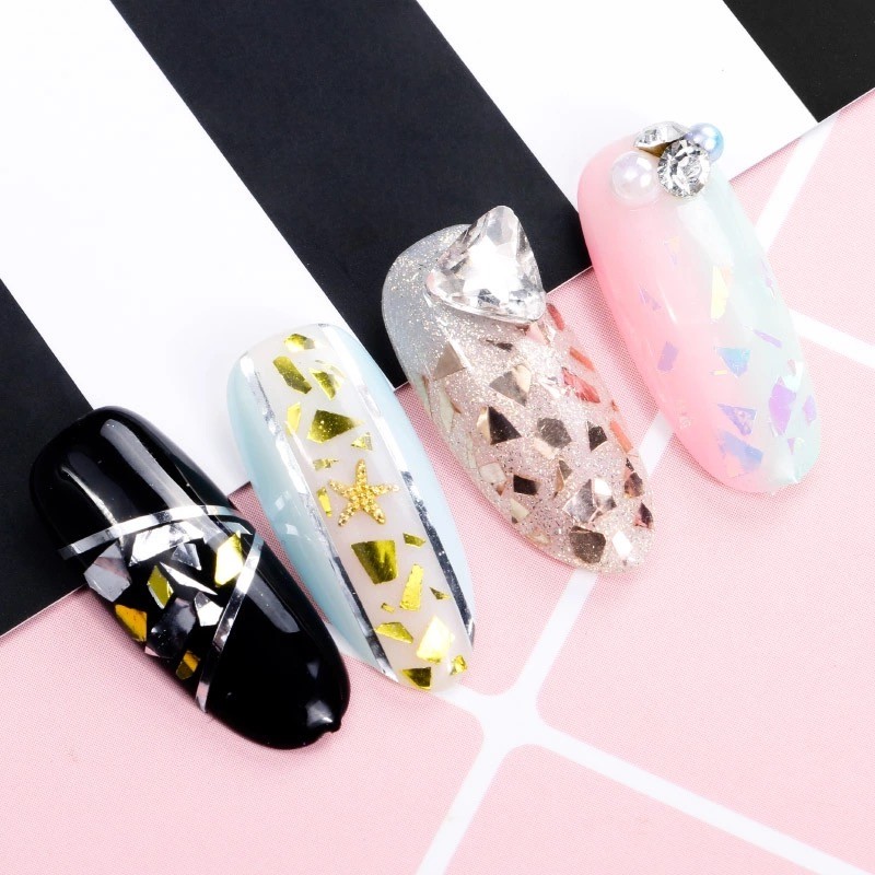 IRREGULAR BROKEN Flakes GLASS FOIL PAPER 3D SEQUINS Nail Art Glitter Pot Aurora