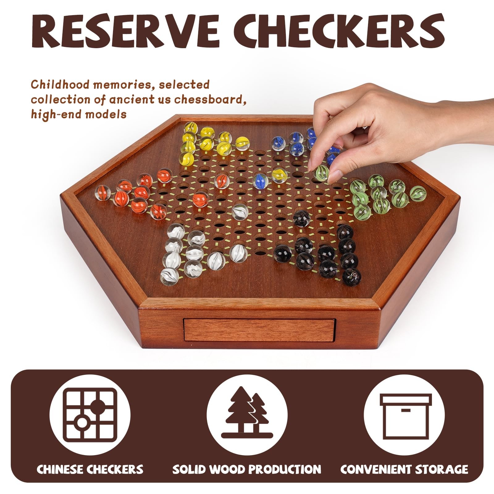 15-Inch Wooden Chinese Checkers Board Game Set – Classic 7.5 x 15 inches