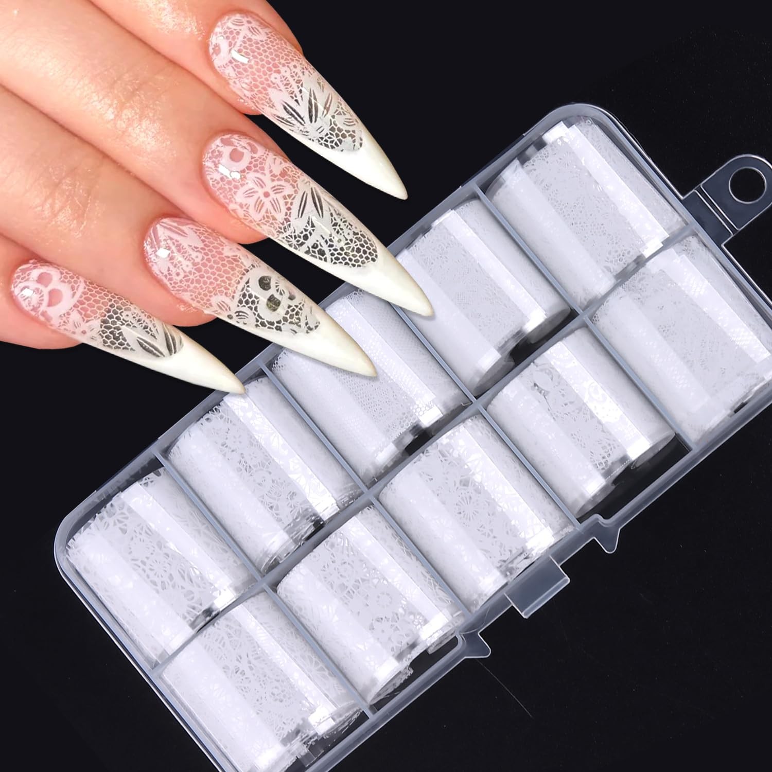 SUTOKAKA White Lace Nail Art Foil Stickers 10 Rolls