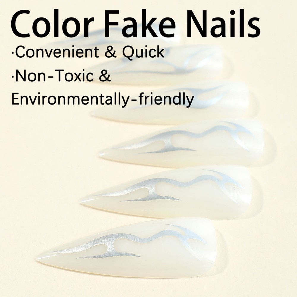 Steampunk Nail Art Pieces Metallic Silver Scale Design for Long Stiletto Nails