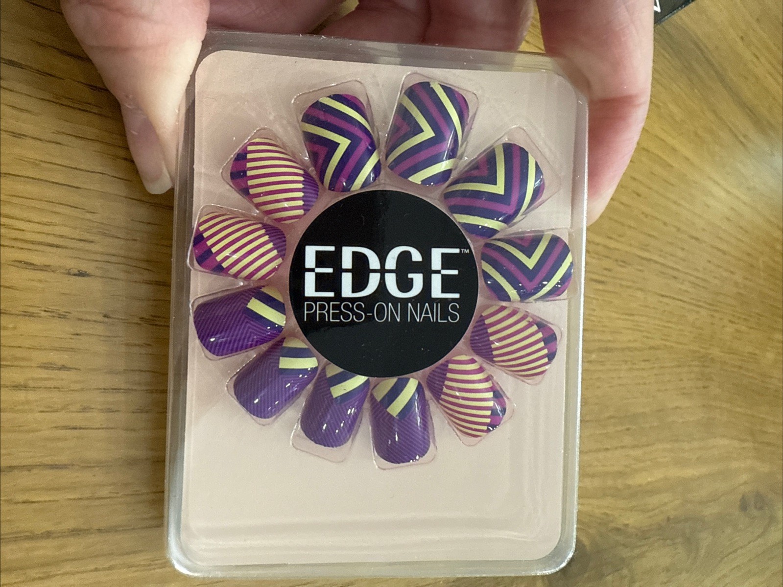Purple/Pink /yellow Edge Press on Nails 24 Nails Short Round New! No Glue Needed