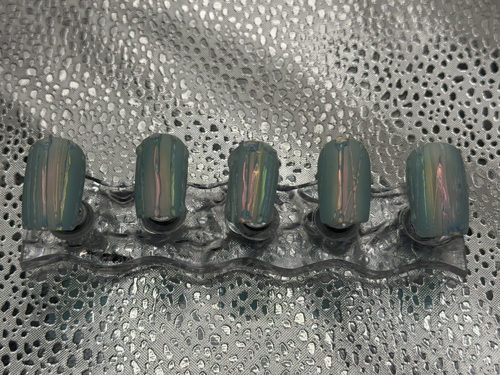 10 PCs Handmade Medium-Short Rain-streaked Rainbow Window Nails Iridescent XS-L