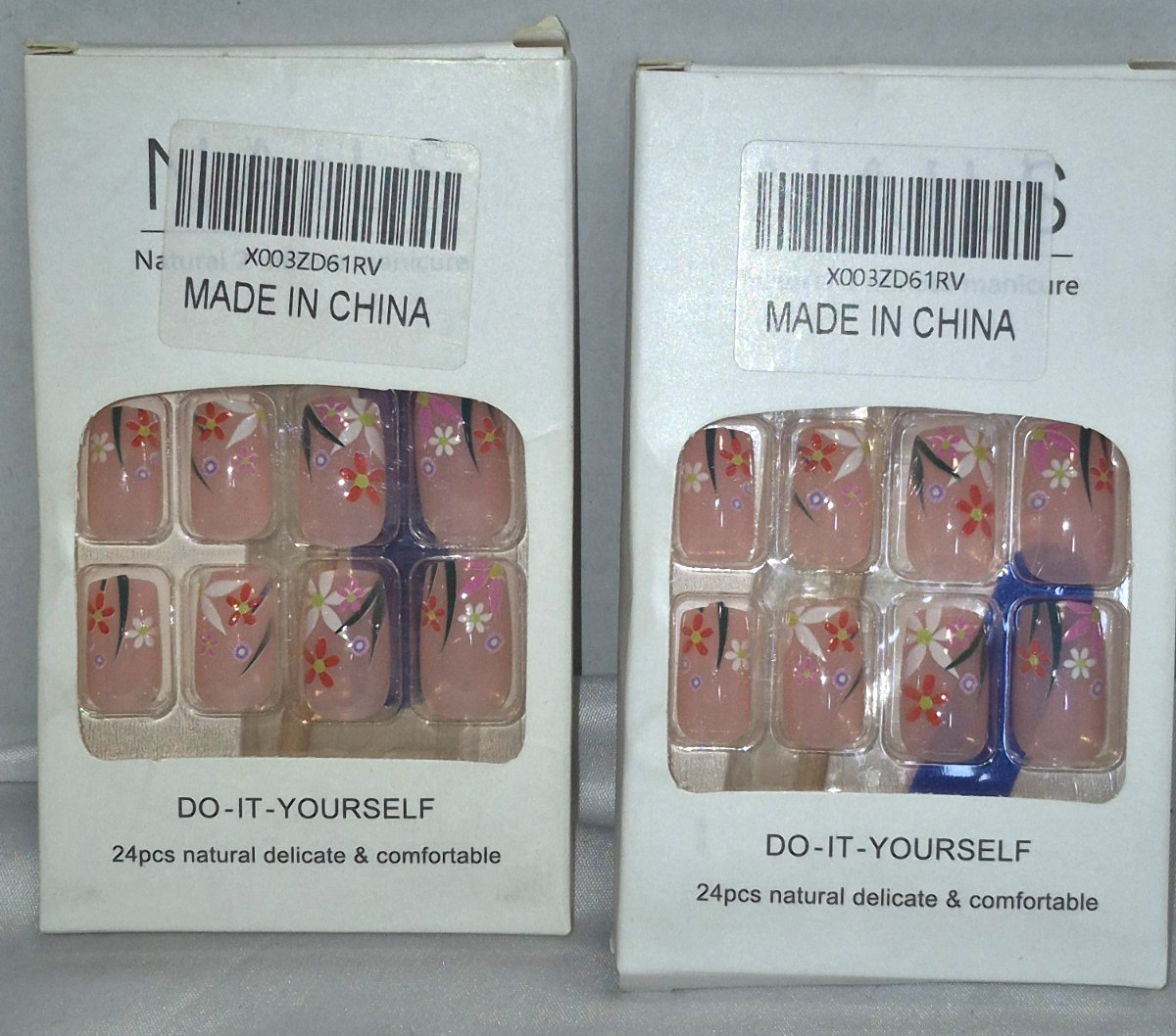 (2) Sets of 24ct Press On Nails Last Long, Pink Floral Short Square NEW in BOX