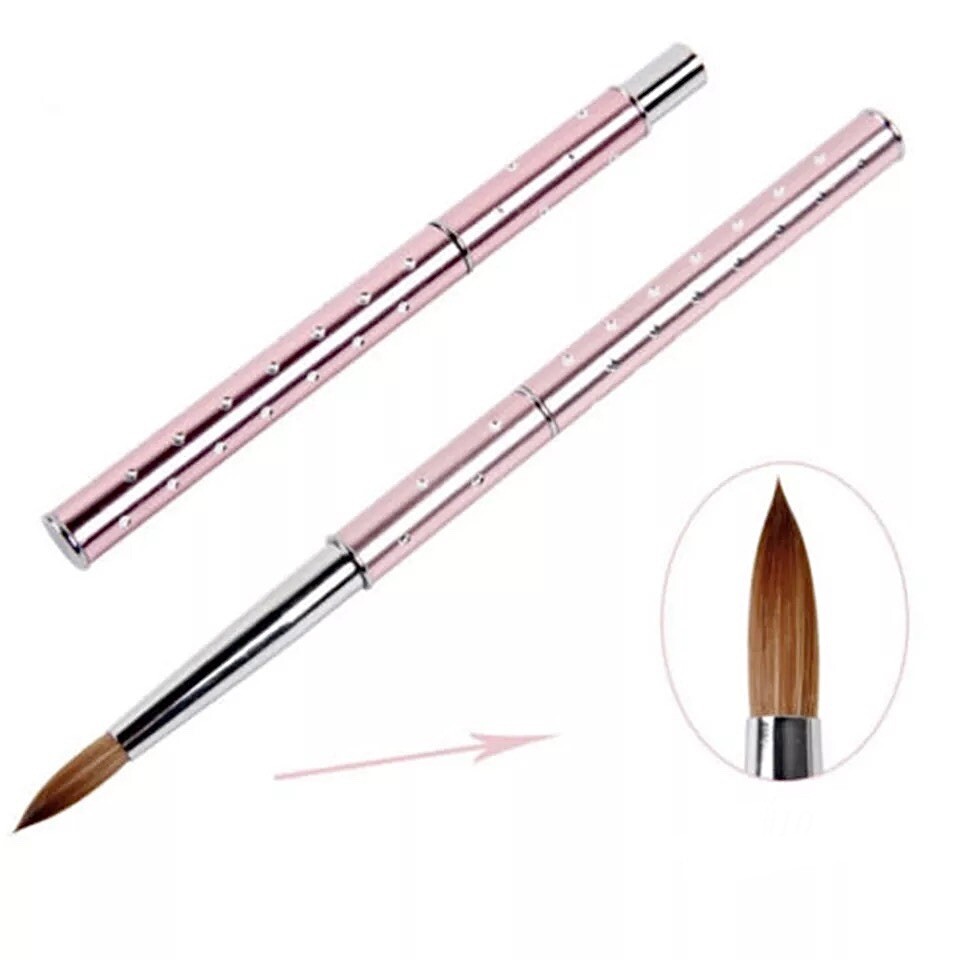 ACRYLIC NAIL BRUSH Kolinsky Sable Hair LIQUID POWDER 8 Crystal Pink Metal Handle