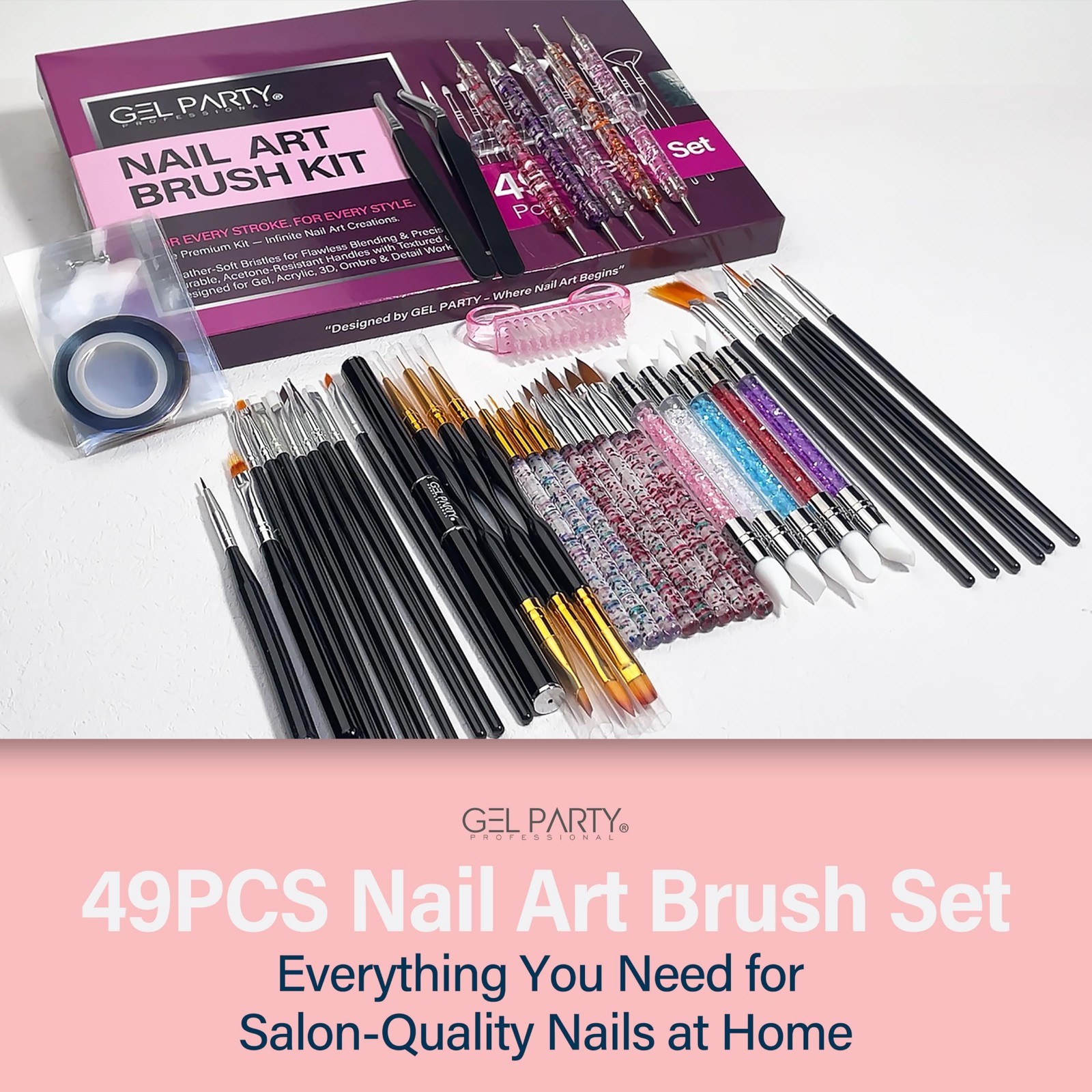 49 PCS Nail Art Brush Set – Dotting Tools, Liner Brushes, Silicone Sculpting & T