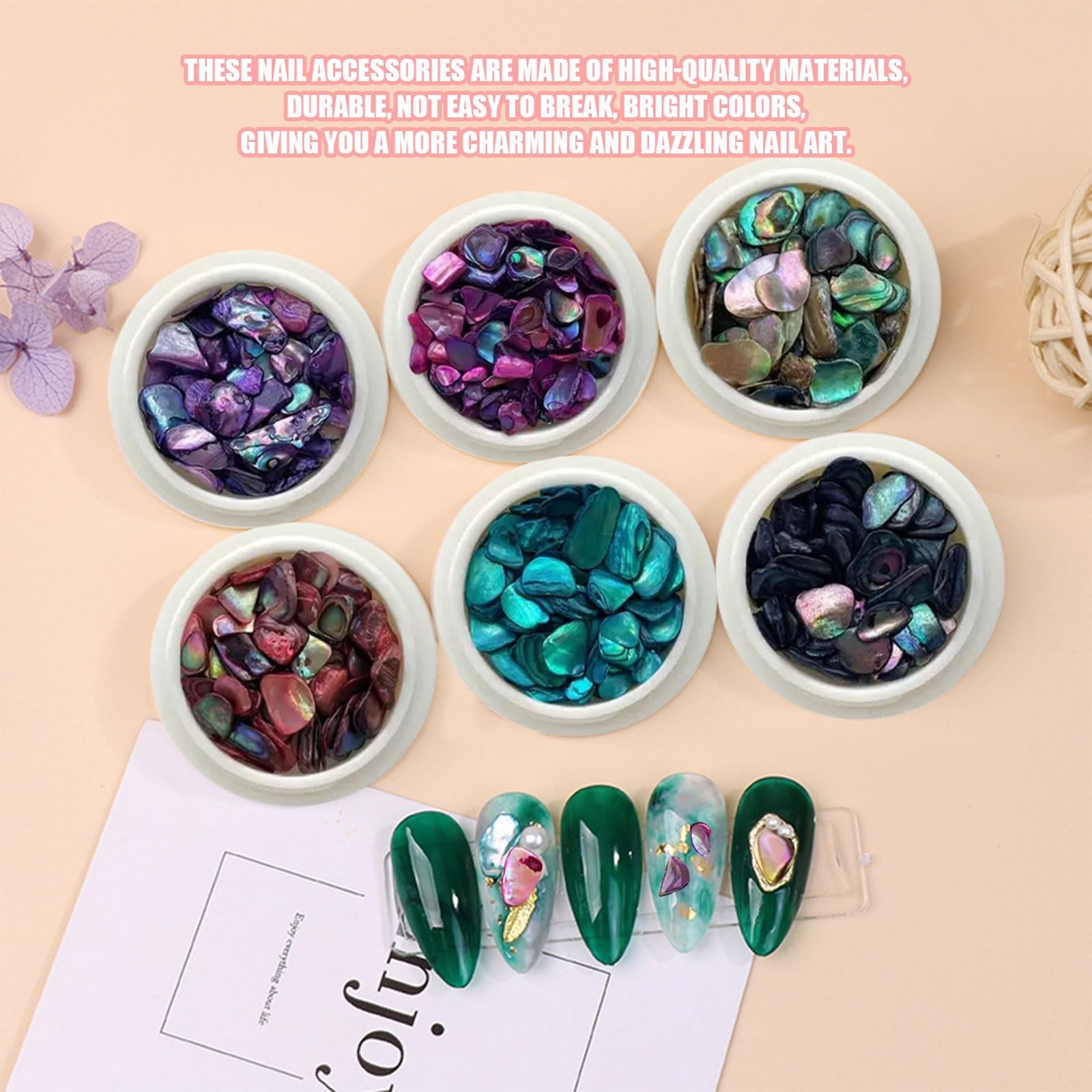 Abalone Shell Flakes for Nail Art, Mixed Size 3D Abalone Shell Fragments for …