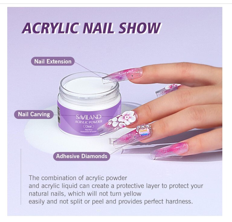 SAVILAND Acrylic Nail Kit – Clear Powder & Liquid Set With Brush, Forms, Tools f