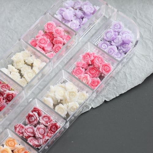 180PCS 3D Flowers Nail Charms – Flat-Back Resin Rose Camellia Rose Nail Charms