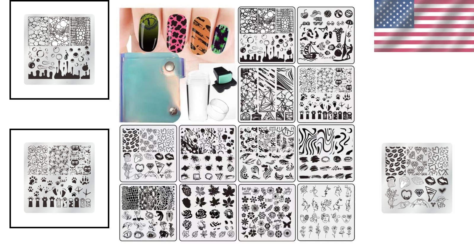 15Pcs Nail Stamping Plates Set with Stamper, Scraper, & Storage Bag for Nail Art