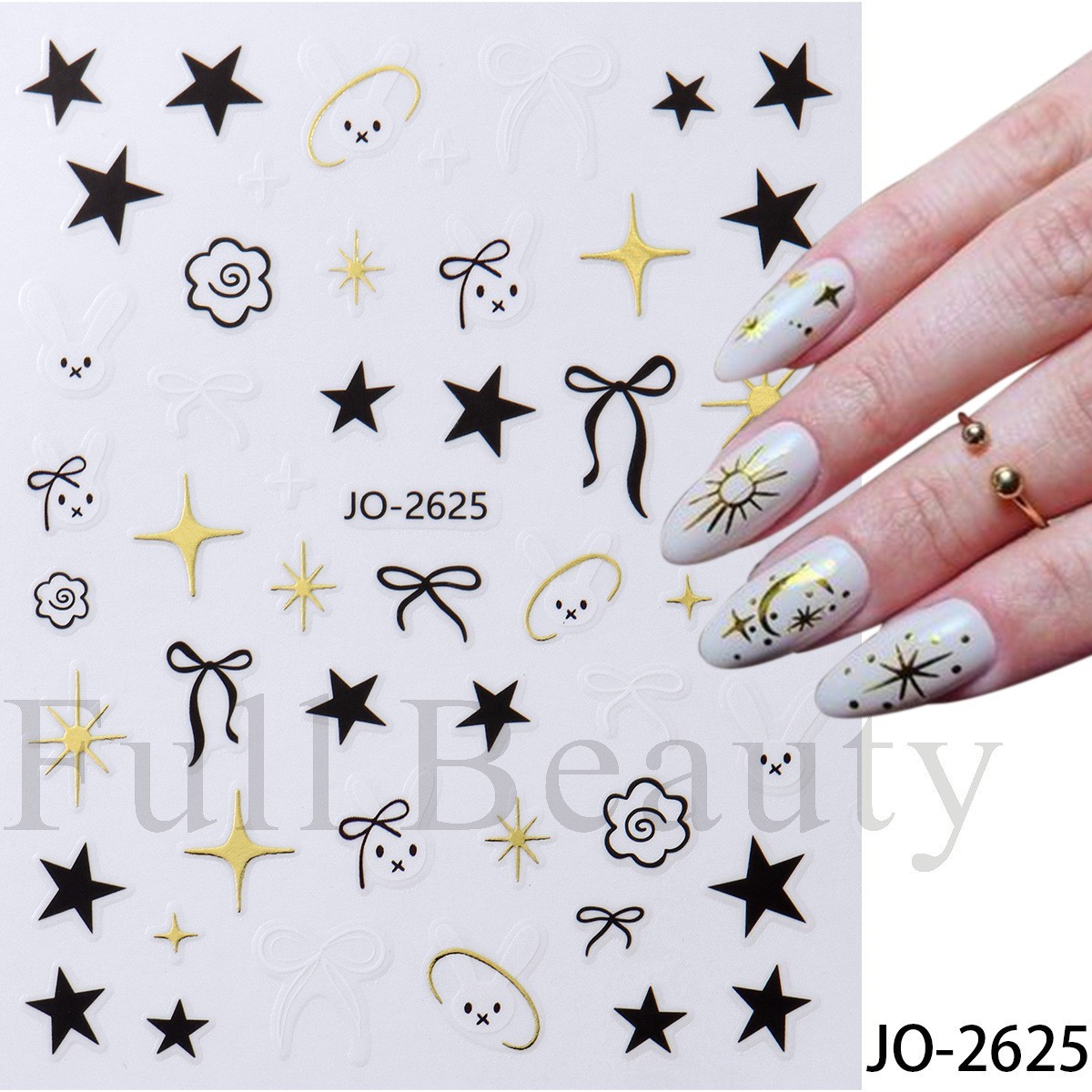6Pcs Nail Art Sticker Web Bow Cat Sun Star Self-Adhesive Slider Decoration NH30