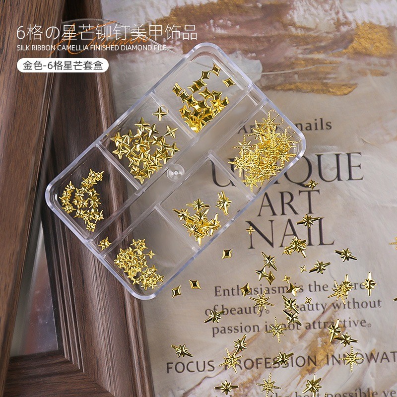 Metallic Gold Silver Nail Art Rhinestones Decor Flatback Starburst Pentagrams