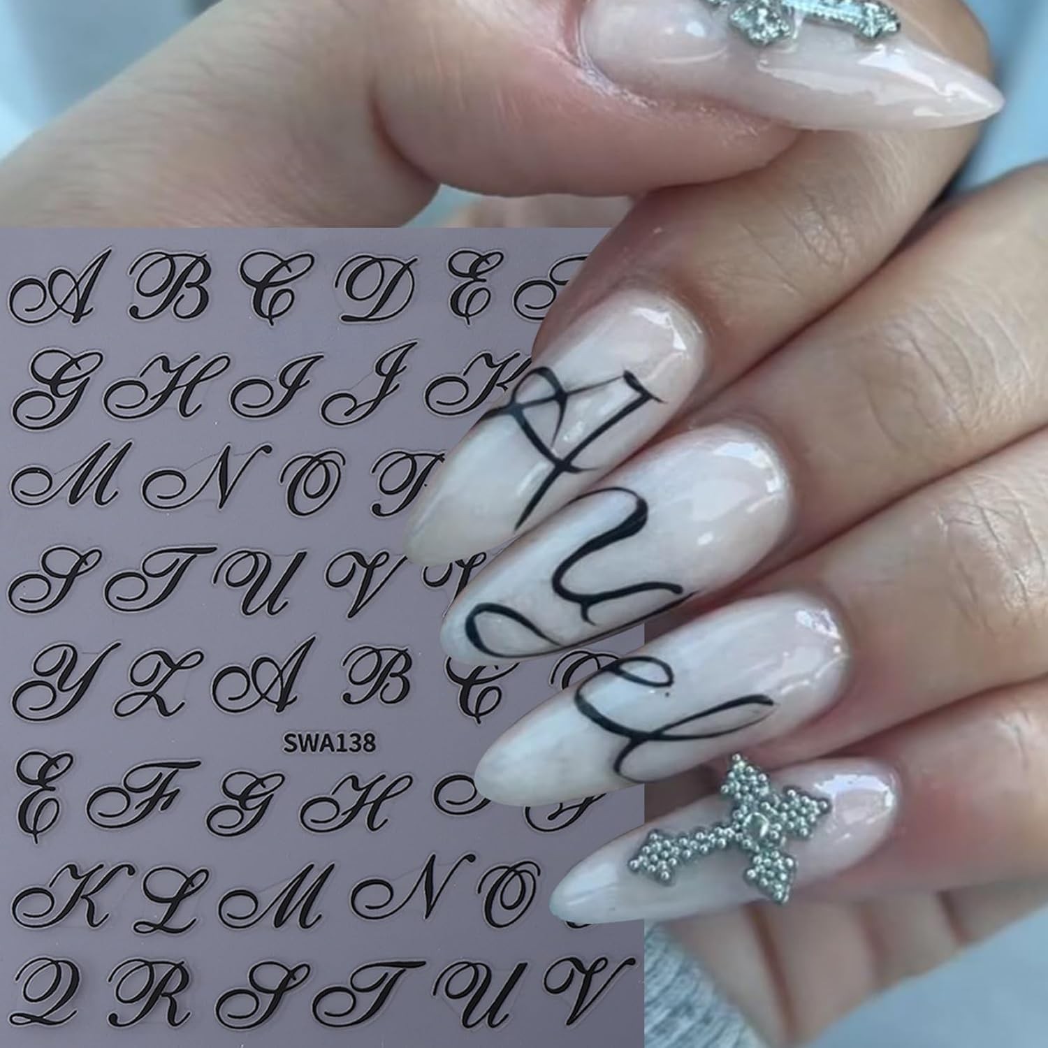 Letters Nail Art Stickers Decals 12 Sheets Alphabet Initial Nail Decals 3D Self-