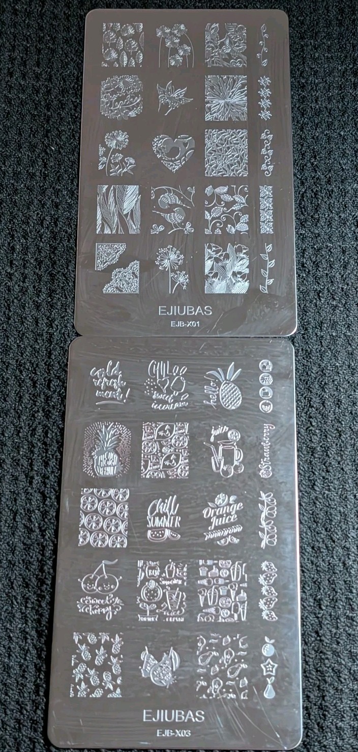 Nail Stamping Plates Lot 2 Double Sided EJIUBAS EJB-X01 EJB-X03 Floral Fruit