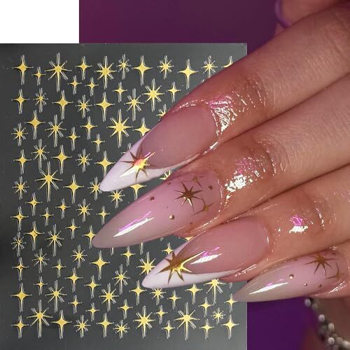 Star Nail Art Stickers Silver Metallic 3D Nail Decals 4PCS Glitter Nail style01